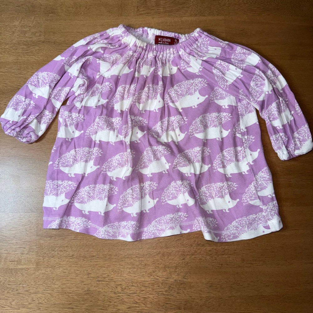 Milkbarn Kids Purple Hedgehog Print Organic Cotton Peasant Top 12-18 Months